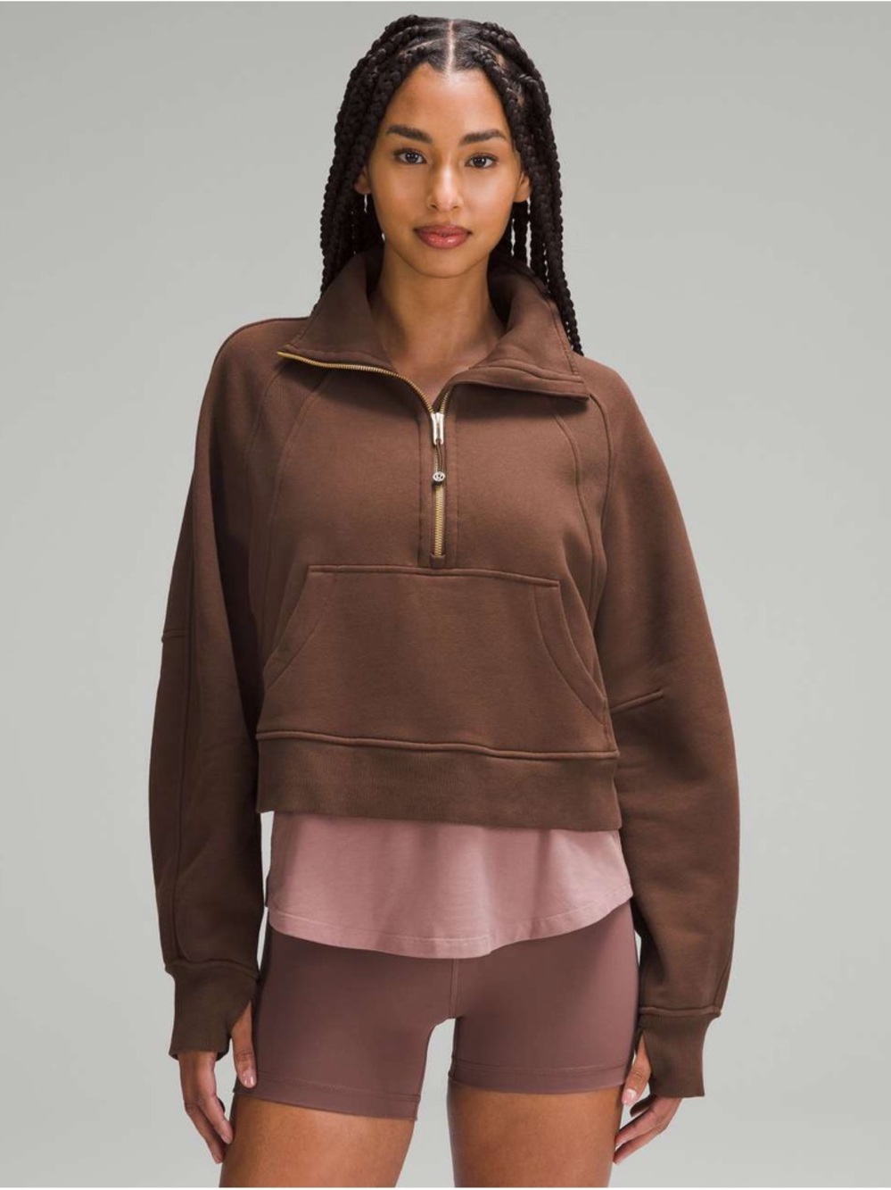 Women's Half-Zip Pullover Sweatshirt - Brown